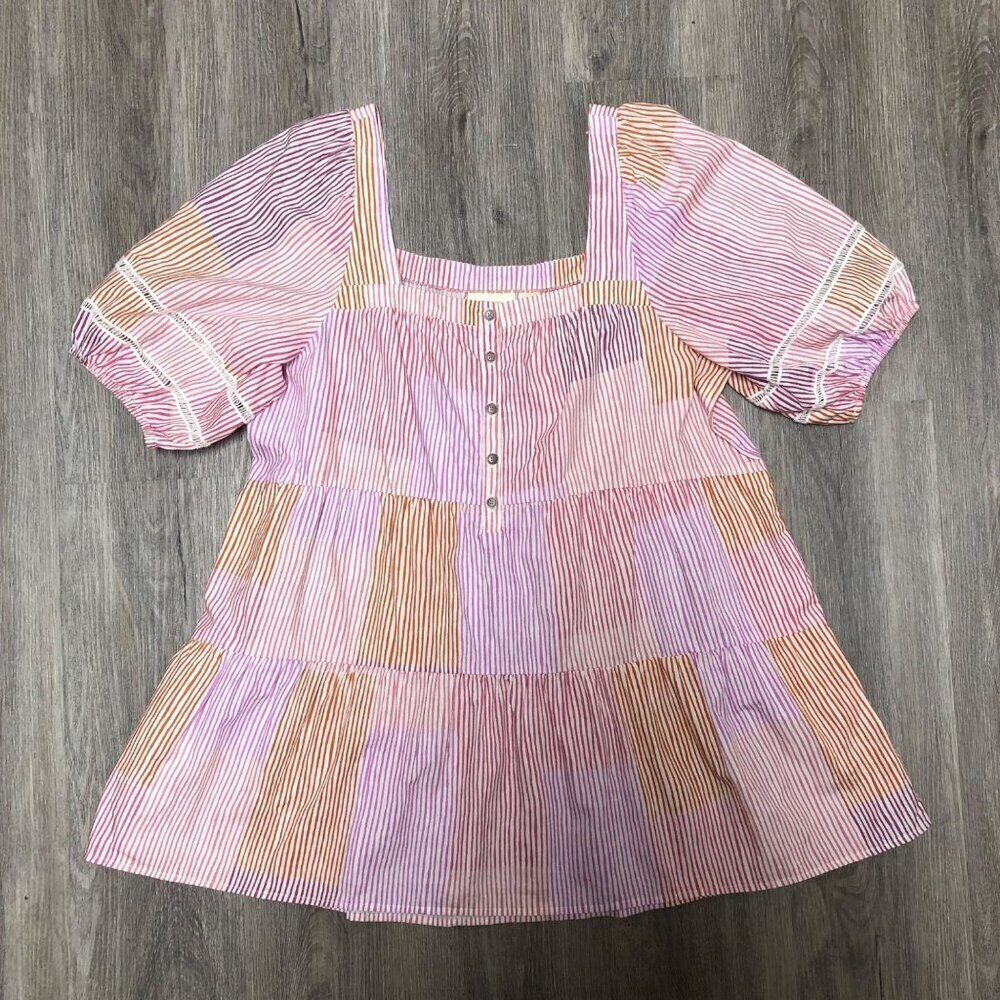 Maeve by Anthropologie Women's Size XL Tunic Top Dress Tiered Puff Sleeves Patch